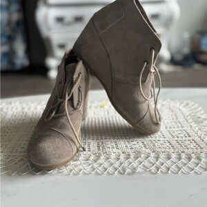 Toms Tan Ankle Booties with Lace-Up Design